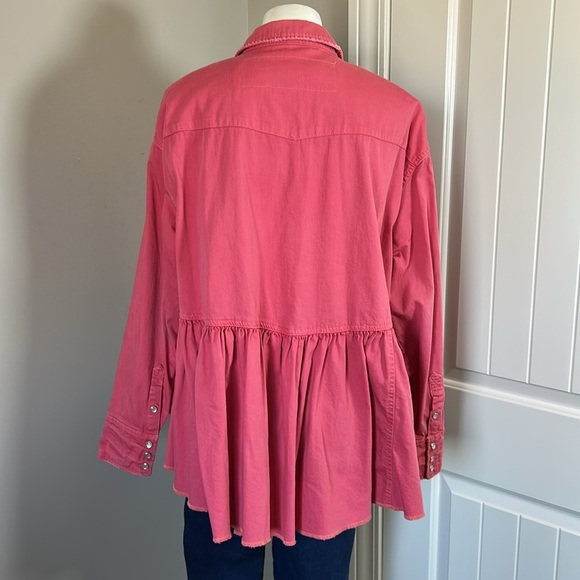 Free People DYLAN Babydoll PINK LOVE Snap button Top Oversized Sz S - Picture 9 of 16